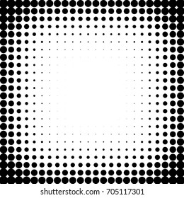 Halftone frame background or overlay. Comic backdrop. Black and white pattern. Gradient tone texture. Vector illustration.