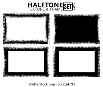 Halftone frame and texture set. Abstract isolated vector template. photo frame