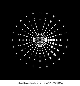 Halftone galactic texture. Exploding external effect with circle dots. Abstract black and white background vector. Stardust swirl. Spiral halftone lattice.