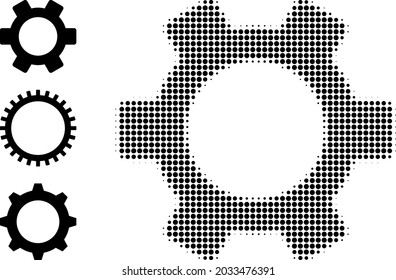 Halftone gear. Dotted gear designed with small round elements. Vector illustration of gear icon on a white background. Halftone array contains round points.