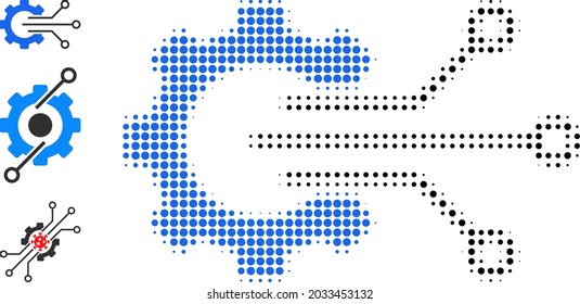 Halftone Gear Sensor. Dotted Gear Sensor Made With Small Circle Pixels. Vector Illustration Of Gear Sensor Icon On A White Background. Halftone Array Contains Circle Pixels.