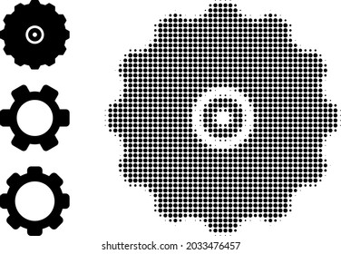 Rueda de media tonalidad. Rueda de giro con puntas esféricas pequeñas. Ilustración vectorial del icono de la rueda de la dirección en un fondo blanco. El patrón de semitono contiene puntos de círculo.