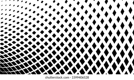 Halftone geometic warped pattern background.