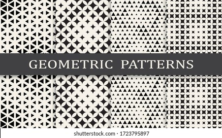 Halftone geometric pattern print set. Abstract background pattern design. Vector illustration.