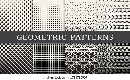 Halftone geometric pattern print set. Abstract background pattern design. Vector illustration.