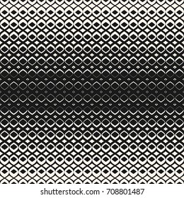 Halftone geometric seamless pattern with smooth diamond shapes, carved grid. Elegant monochrome vector background with gradient transition effect. Stylish black & white texture. Modern design element