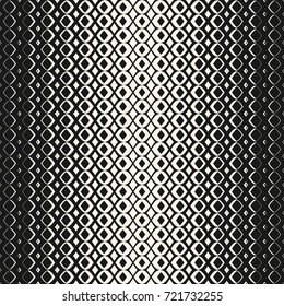 Halftone geometric seamless pattern with smooth diamond shapes, carved grid. Hipster fashion texture. Monochrome vector background with gradient transition effect. Design for decor, textile, fabric