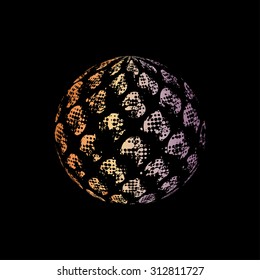 Halftone globe design, stock vector illustration. Colorful. Black background 