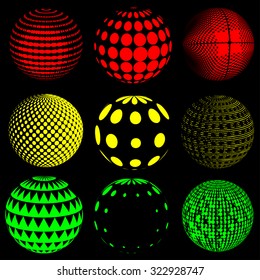 Halftone globe design, stock vector illustration. Colorful. Black Background




