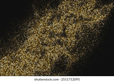 Fondo punteado de semitono de brillo dorado. Textura cómica. Abstractas patrón retro circular. Fondo de estilo de arte Pop. Explosión Dorada De Confeti. Ilustración vectorial, Eps 10.  