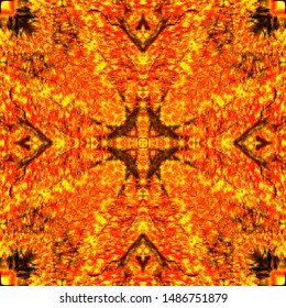 Halftone gold ornament, autumn pattern. Drawing vintage style. Grunge texture. Festive greeting card. Abstract art background. Modern symmetric pattern. Festive art backdrop. Creative vector element