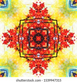 Halftone golden ornament, autumn pattern. Drawing vintage style. Grunge texture. Festive greeting card. Abstract art background. Modern symmetric pattern. Festive art backdrop. Creative vector element