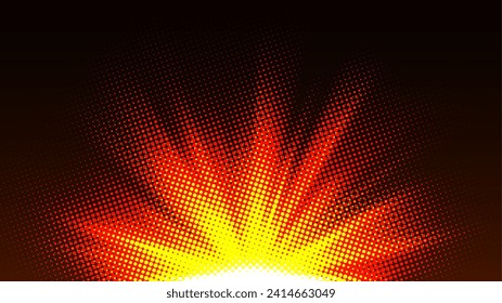 Halftone Golden Rays Rising on Dark Background, PNG Ready, Vector Illustration