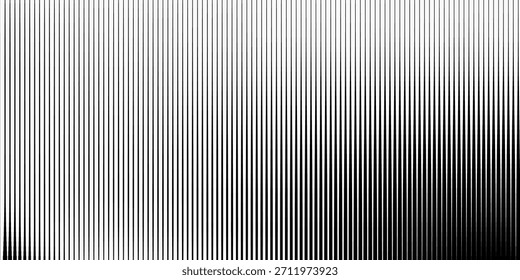 Halftone gradation stripes. Thin repeating line pattern with tonal fade. Minimalist linear backdrop for print layout and graphic use.