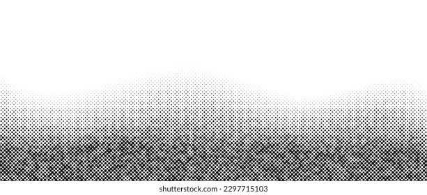 Halftone gradient background. Faded dotted texture. Grunge grit noise wallpaper with black dots, speckles and particles. Halftone vector monochrome backdrop