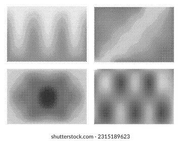 Halftone gradient background. Grid horizontal dirty artistic effect, retro comic dots backdrop, halftone art print. Vector grungy illustrations. Fading monochrome dotted surface set