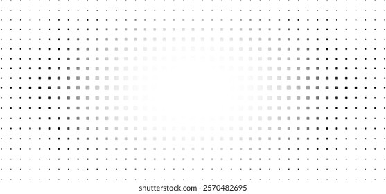 Halftone gradient background with grunge. Grit noise texture with faded edges. Backdrop with pixilated vectors in a retro style Decorative wallpaper with white and black sand noises.