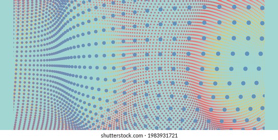 Halftone gradient background. Vibrant trendy texture, with blending colors. Cover design template. 3d network design with particles. Can be used for advertising, marketing, presentation. 