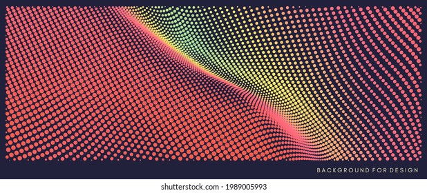 Halftone gradient background. Vibrant trendy texture, with blending colors. Cover design template. 3d network design with particles. Can be used for advertising, marketing, presentation. 