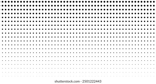 Halftone gradient. Dotted gradient, smooth dots spraying and halftones dot background seamless horizontal geometric pattern vector template set.