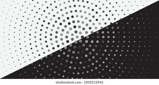 Halftone gradient. Dotted gradient, smooth dots spraying and halftones dot background seamless horizontal geometric pattern vector template set.	
