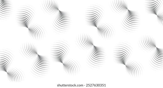 Gradiente de semitono. Gradiente punteado, pulverización de puntos lisos y halftones fondo de puntos sin fisuras patrón geométrico Horizontal conjunto de Plantilla de Vector