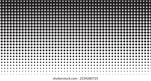 Halftone gradient. Dotted gradient, smooth dots spraying and halftones dot background seamless horizontal geometric pattern vector template set