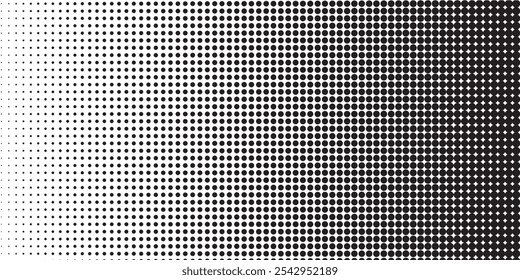 Halftone gradient. Dotted gradient, smooth dots spraying and halftones dot background seamless horizontal geometric pattern vector template set
