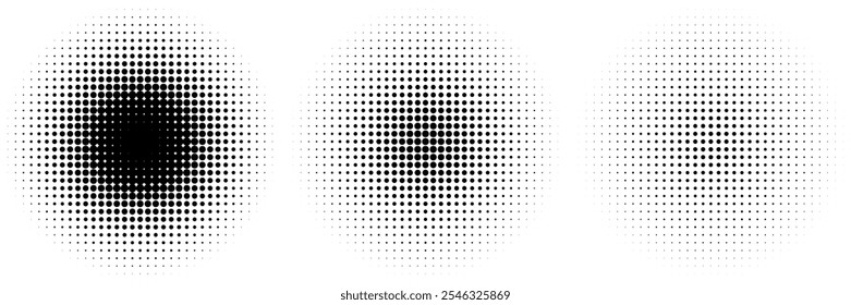 Gradiente de meio-tom. Gradiente pontilhado, pulverização de pontos suaves e fundo de pontos de meio-tons conjunto de modelo de vetor de padrão geométrico horizontal sem costura.