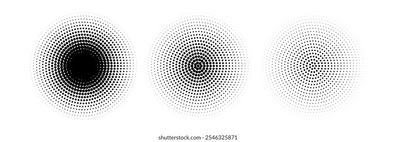 Halftone gradient. Dotted gradient, smooth dots spraying and halftones dot background seamless horizontal geometric pattern vector template set. unique dots modern circles