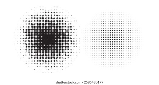 Halftone gradient. Dotted gradient, smooth dots spraying and halftones dot background seamless horizontal geometric pattern vector template set modern circle background
