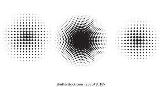 Halftone gradient. Dotted gradient, smooth dots spraying and halftones dot background seamless horizontal geometric pattern vector template set modern circle background