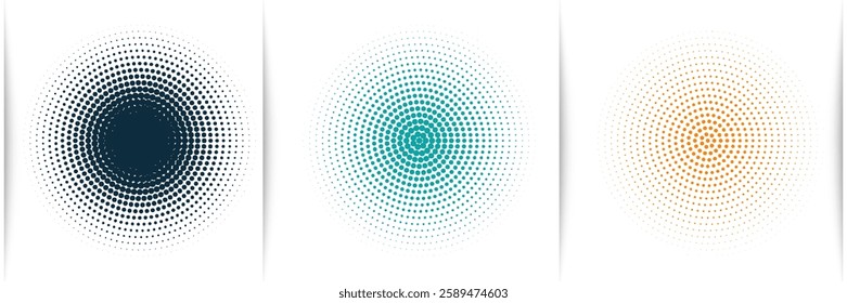 Halftone gradient. Dotted gradient, smooth dots spraying and halftones dot background seamless horizontal geometric pattern vector template set. unique dots modern circles