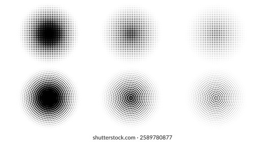 Halftone gradient. Dotted gradient, smooth dots spraying and halftones dot background seamless horizontal geometric pattern vector template set. unique dots modern circles