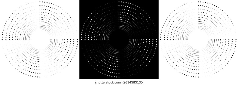 Halftone gradient. Dotted gradient, smooth dots spraying and halftones dot background seamless horizontal geometric pattern vector template set.