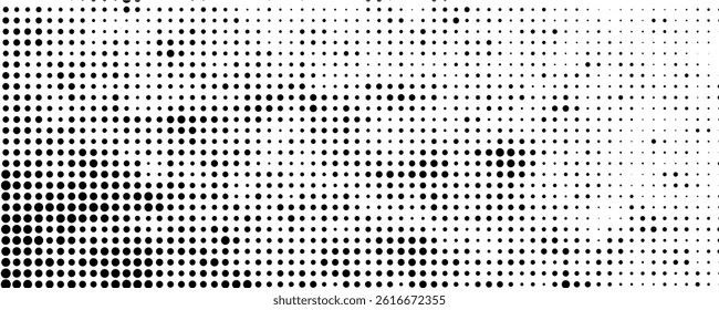 Halftone gradient. Dotted gradient, smooth dots spraying and halftones dot background seamless horizontal geometric pattern vector template set.