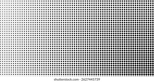 Halftone gradient. Dotted gradient, smooth dots spraying and halftones dot background seamless horizontal geometric pattern vector
