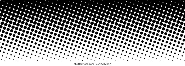 Halftone gradient. Dotted gradient, smooth dots spraying and halftones dot background seamless horizontal geometric pattern vector template set
