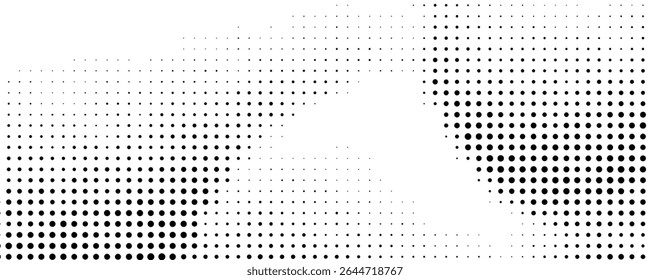 Halftone gradient. Dotted gradient, smooth dots spraying and halftones dot background seamless horizontal geometric pattern vector template set