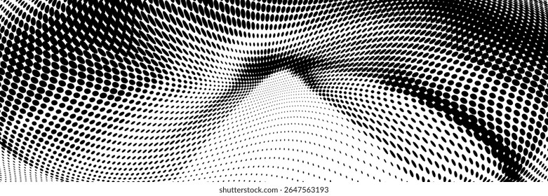 Gradiente de meio-tom. Gradiente pontilhado, borrifada de pontos suaves e plano de fundo de meio-tom padrão geométrico horizontal sem emenda