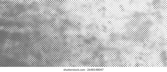 Halftone gradient. Dotted gradient, smooth dots spraying and halftones dot background seamless horizontal geometric pattern