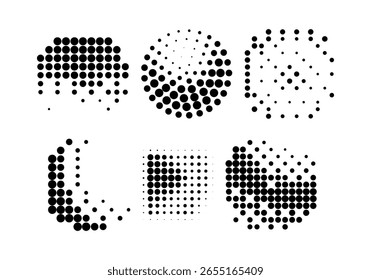 Gradiente de meio-tom. Gradiente pontilhado, borrifadas de pontos suaves e padrões de mistura de arte de ponto pop com meio-tom