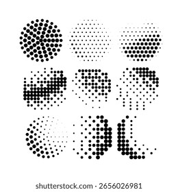 Halftone gradient. Dotted gradient, smooth dots spraying and halftones dot pop art comix pattern