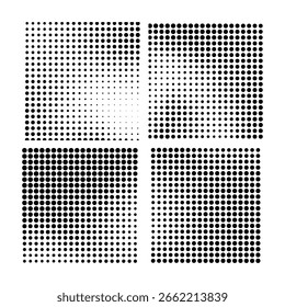 Gradiente de semitono. Gradiente punteado, pulverización de puntos lisos y semitonos punteado pop art comix patrón