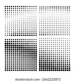 Gradiente de meio-tom. Gradiente pontilhado, borrifadas de pontos suaves e padrões de mistura de arte de ponto pop com meio-tom