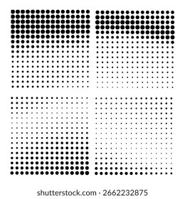Gradiente de semitono. Gradiente punteado, pulverización de puntos lisos y semitonos punteado pop art comix patrón