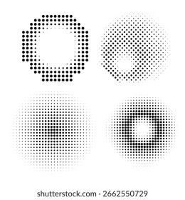Gradiente de meio-tom. Gradiente pontilhado, borrifadas de pontos suaves e padrões de mistura de arte de ponto pop com meio-tom