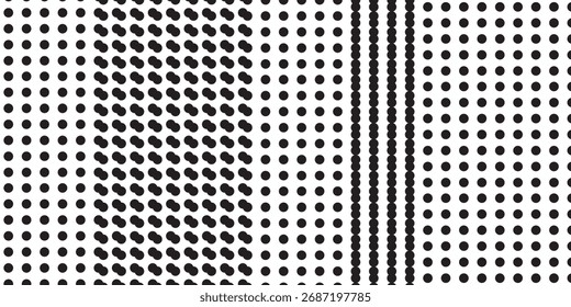Gradiente de semitono. Gradiente punteado, pulverización de puntos lisos y semitonos fondo de puntos sin fisuras patrón geométrico Horizontal conjunto de Plantilla de Vector	
