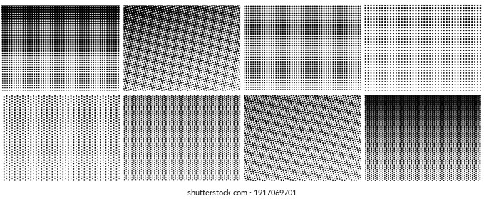 Halftone gradient effect. Dot texture, dotted geometric pattern background. Fade circle lines, black duotone digital graphic recent vector elements