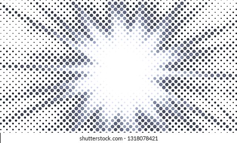 Halftone gradient explosion pattern. Abstract halftone vector dots background. Fireworks dots pattern. Pop Art, Comic small dots. Star rays halftone poster. Shine, sun rays. Light gray, sunrise rays